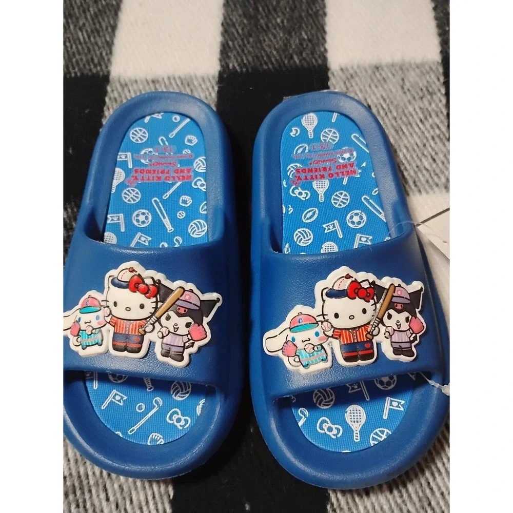 NWT Sanrio Hello Kitty Kuromi Blue Sports Slide Sandals Girls Sz 13